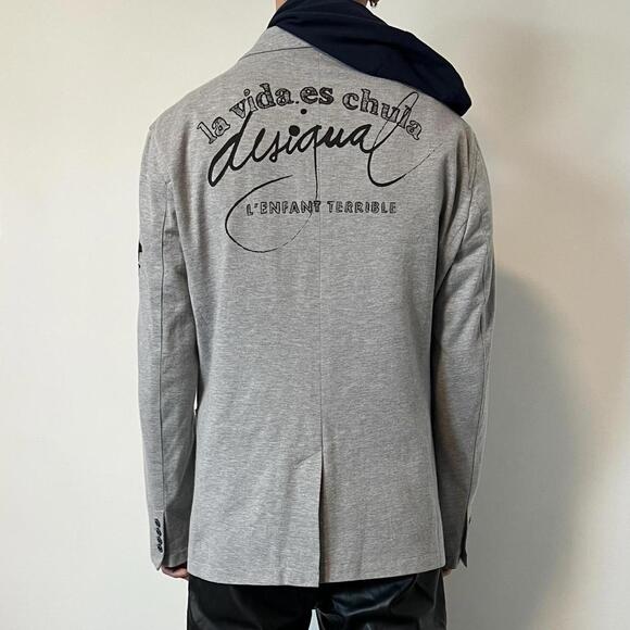 Desigual Grey and navy vintage 90s hooded blazer jacket - Picture 2 of 2